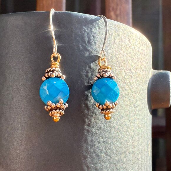 Turquoise Drop Earrings Sterling Silver Ear Hook Hypoallergenic - Picture 4 of 11